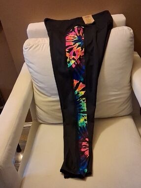 PINK Victoria's Secret Black Leggings with Rainbow Tie-Dye Side Panel